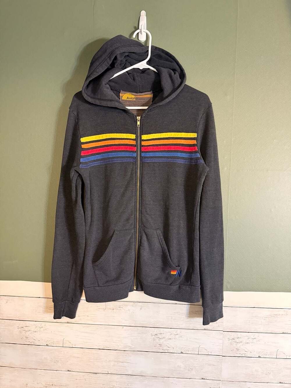Aviator Nation 5 Stripe Zip-Up Hoodie Charcoal Grey